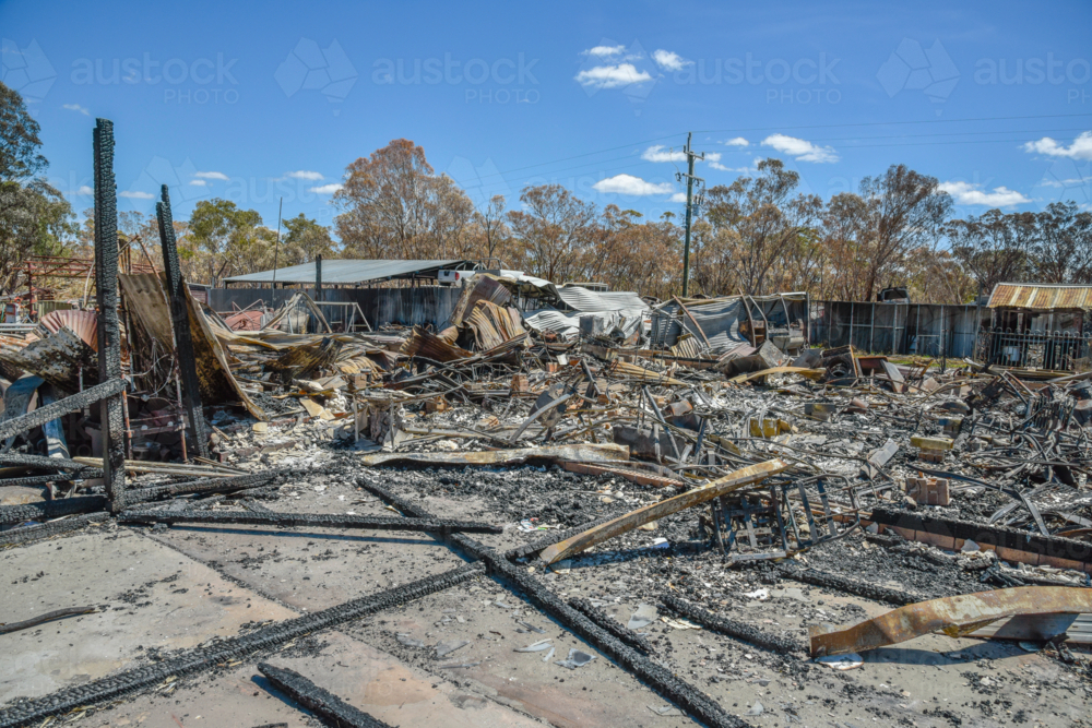 Buildings burnt to the ground by bushfire in Tingha, NSW - Australian Stock Image