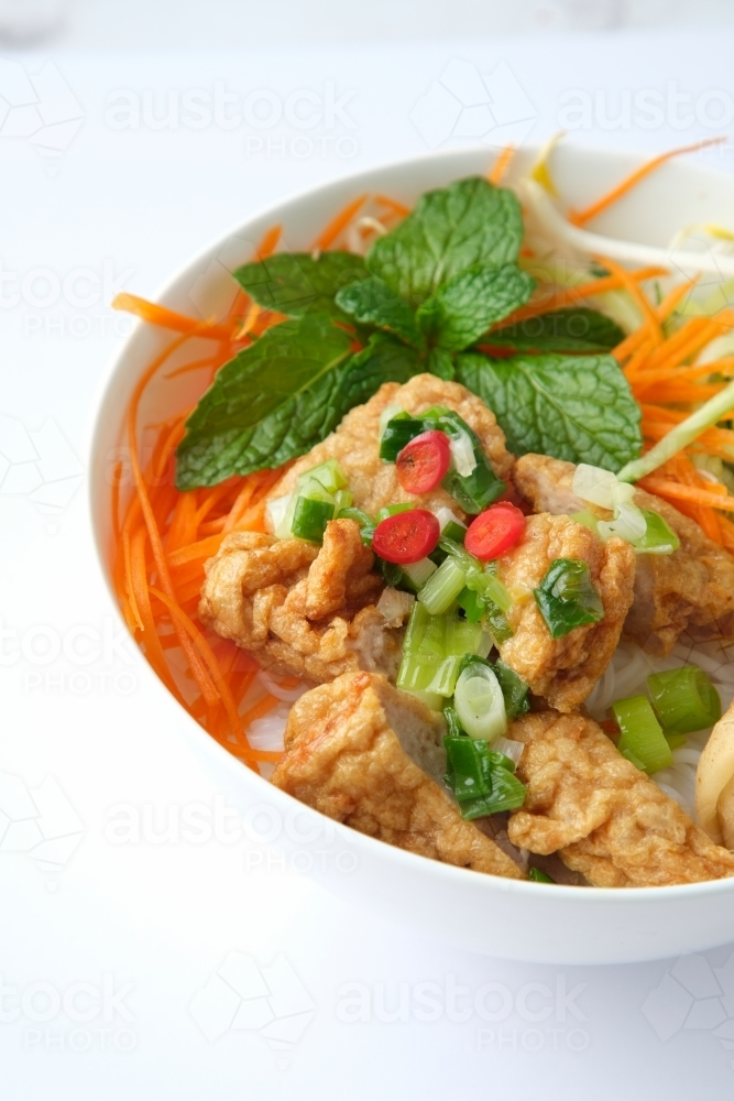 Bun Cha Gio bowl topped with Cha Lua. - Australian Stock Image