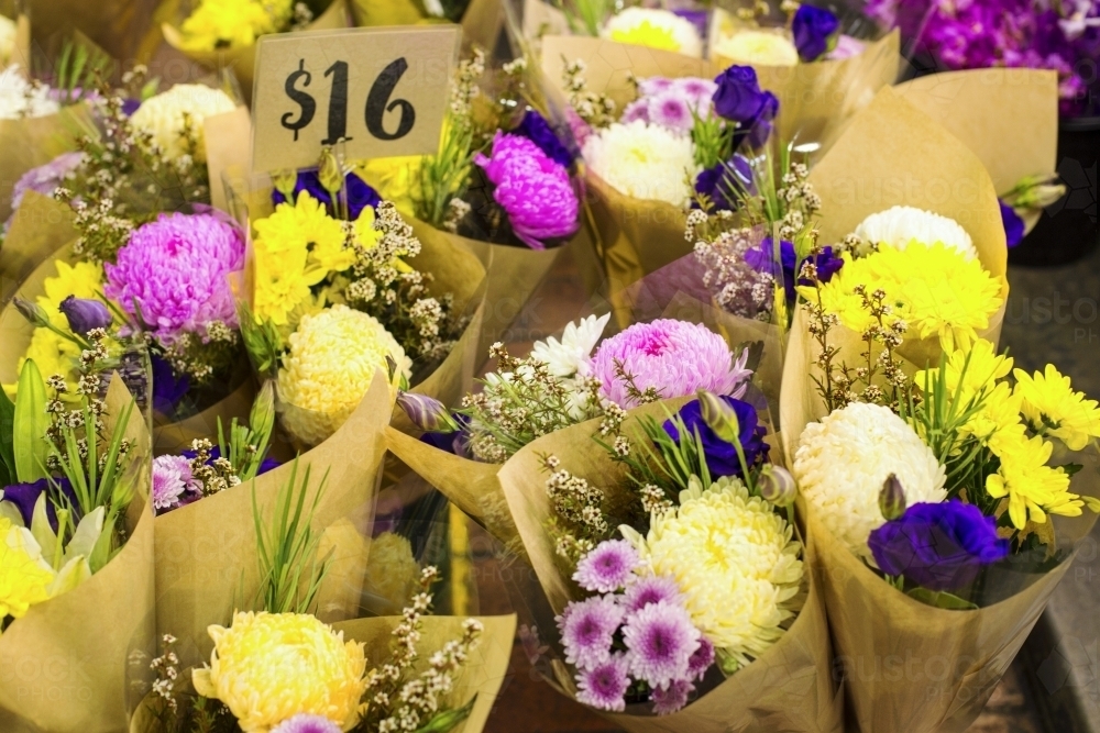 Bunches of flowers for sale - Australian Stock Image