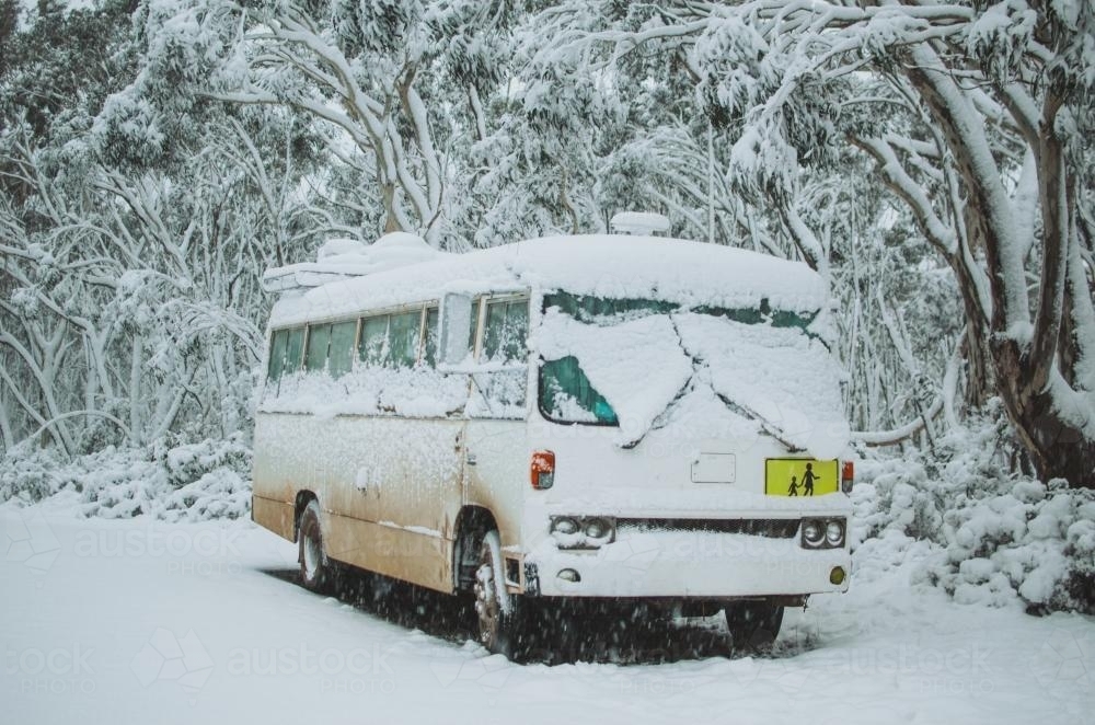 Bus covered in snow - Australian Stock Image
