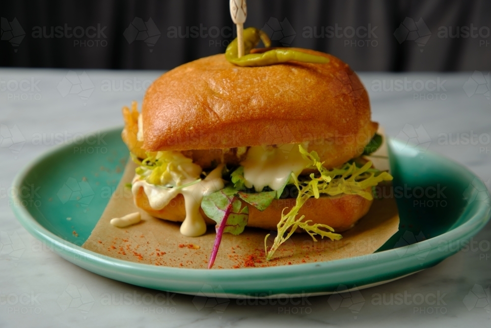 Buttermilk fried chicken sandwich - Australian Stock Image