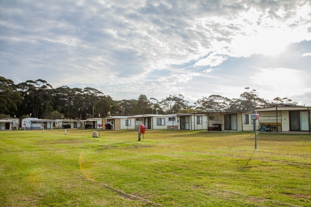 Cabin accommodation at seaside holiday park - Australian Stock Image