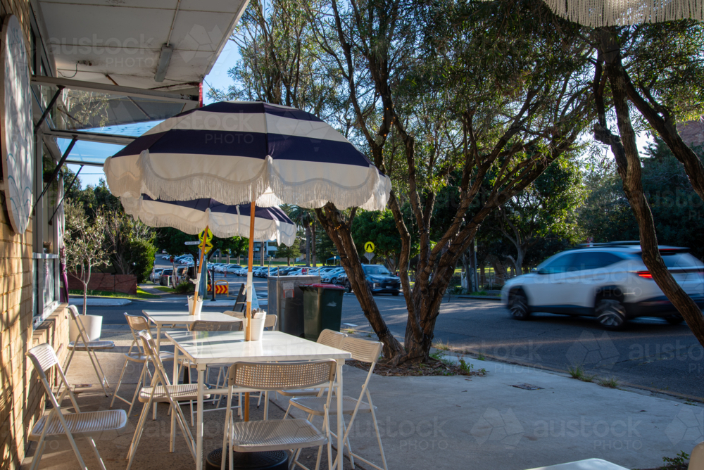 Cafe tables on the footpath - Australian Stock Image