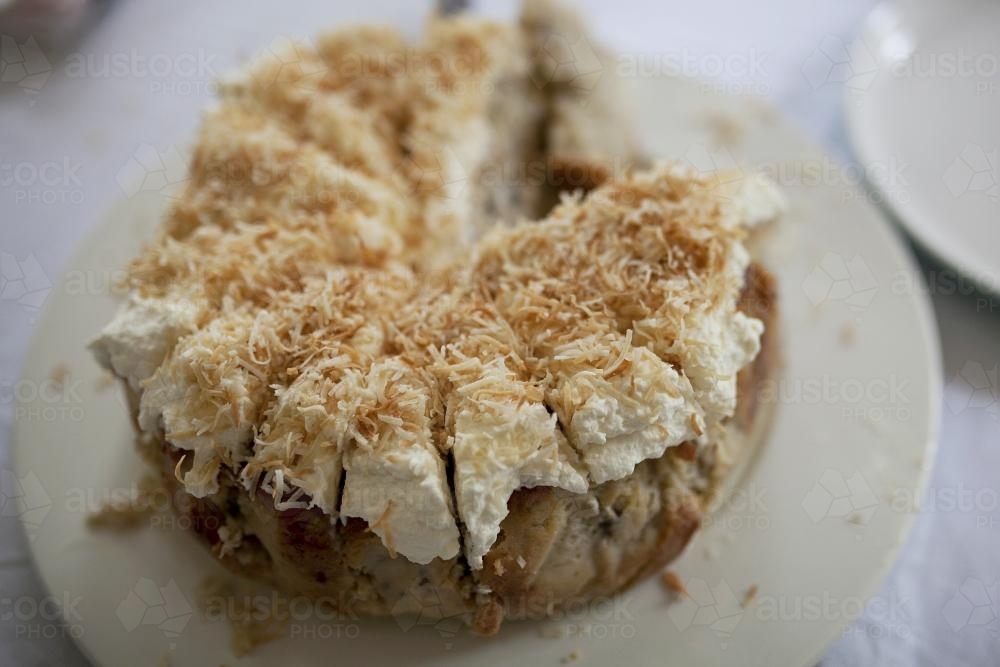 Cake cut in pieces - Australian Stock Image