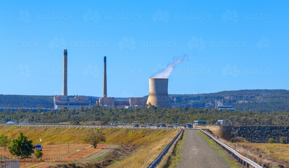 Callide Power Station with the Callide Dam in the foreground - Australian Stock Image