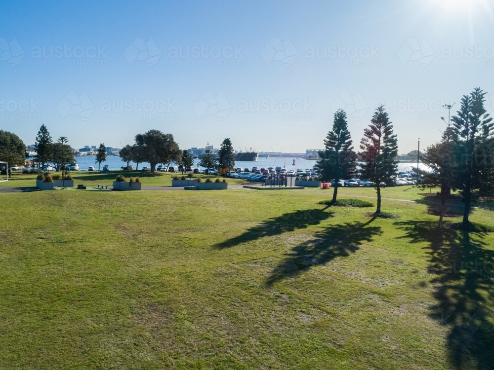 Camp Shortland park in Newcastle with wide green spaces for recreation - Australian Stock Image