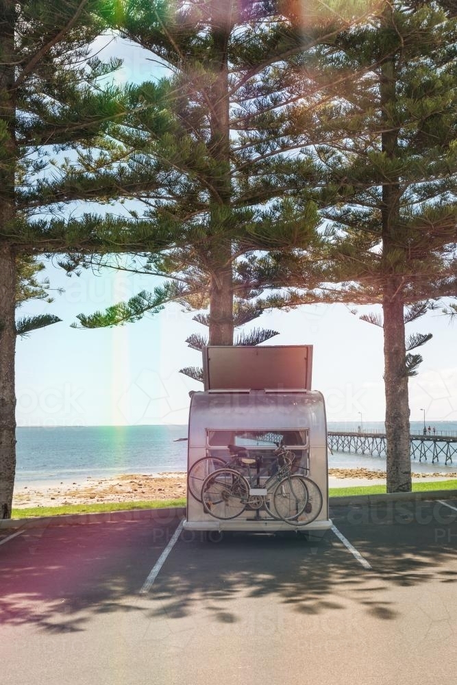 campervan parked by the sea - Australian Stock Image