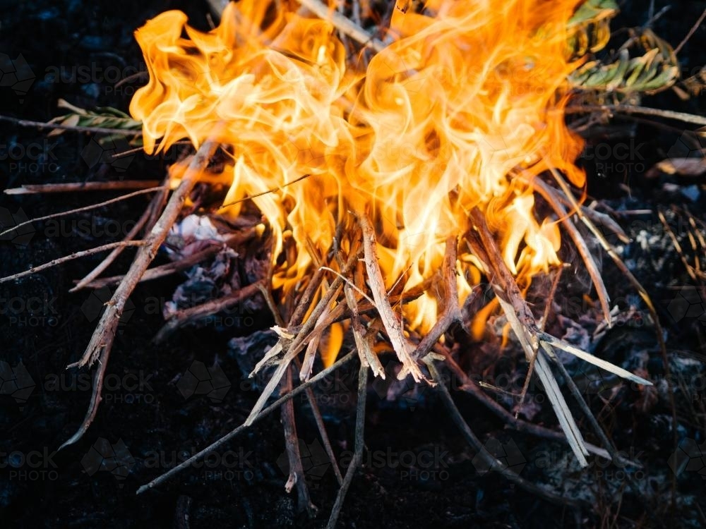 Campfire burning - Australian Stock Image
