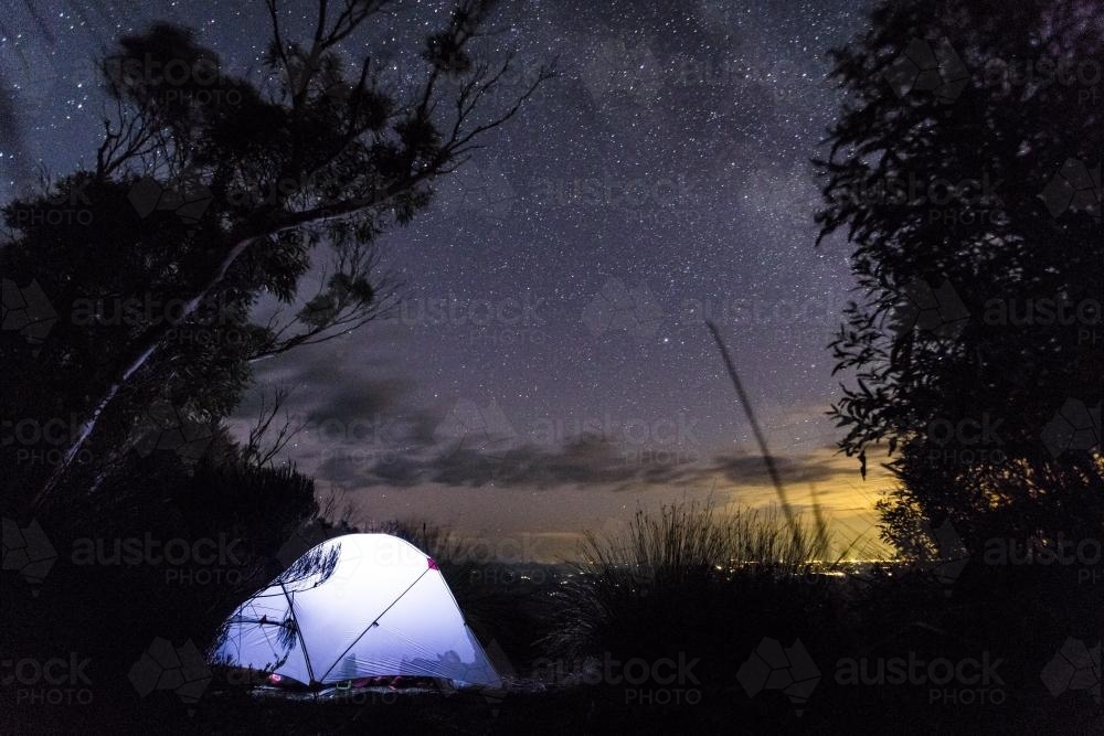 Camping under the stars on Mount Barney - Australian Stock Image