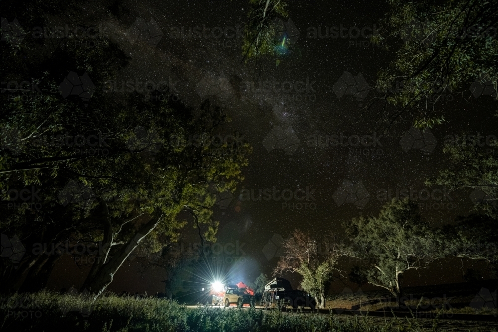 campsite under starry night - Australian Stock Image