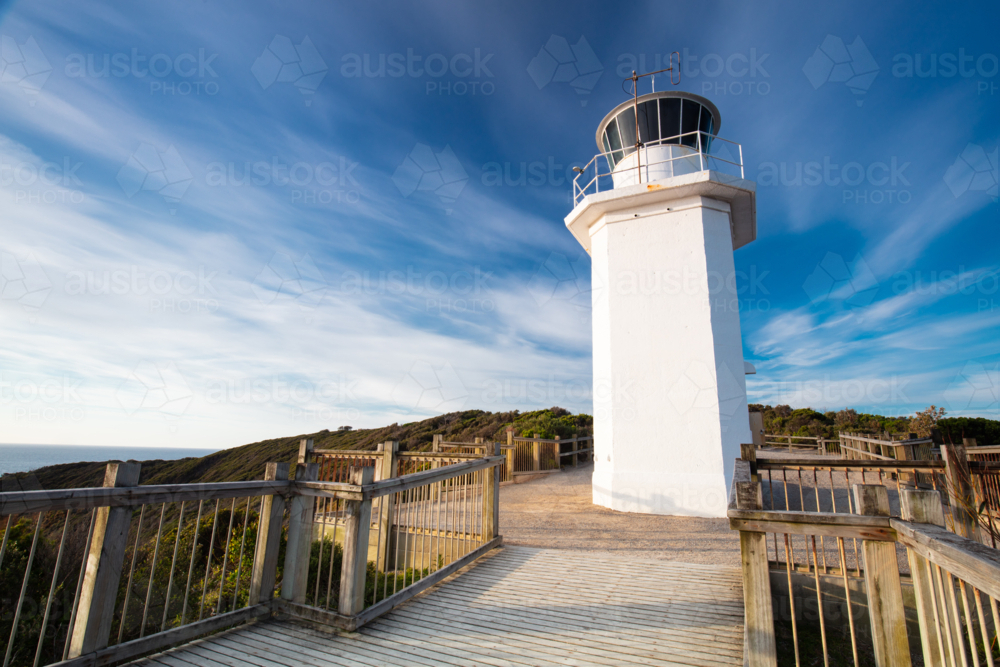 Cape Liptrap lighthouse at sunset on the Bass Coast near Walkerville in Victoria, Australia - Australian Stock Image