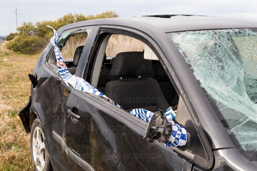 Car damaged in a motor vehicle accident - Australian Stock Image
