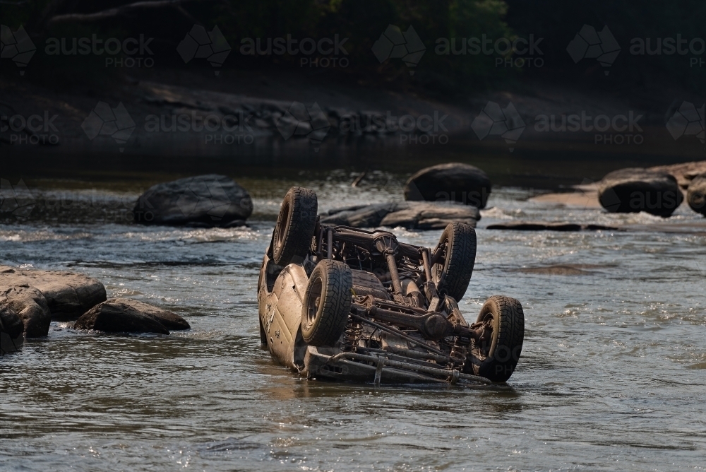 Car in river - Australian Stock Image
