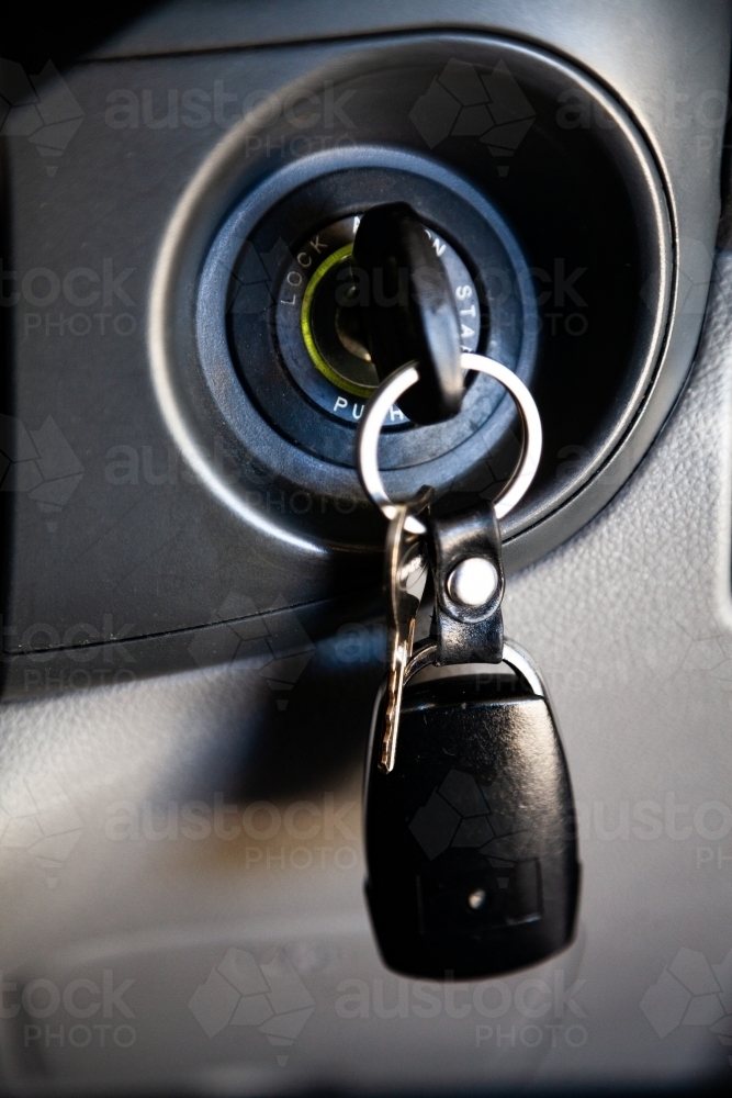 Car keys in ignition of car - Australian Stock Image