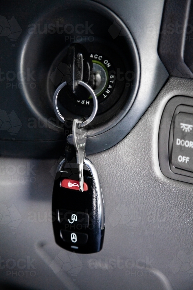 Car keys in ignition of car - Australian Stock Image