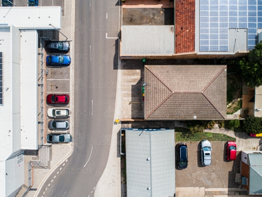 Car park beside shopping center in town - Australian Stock Image