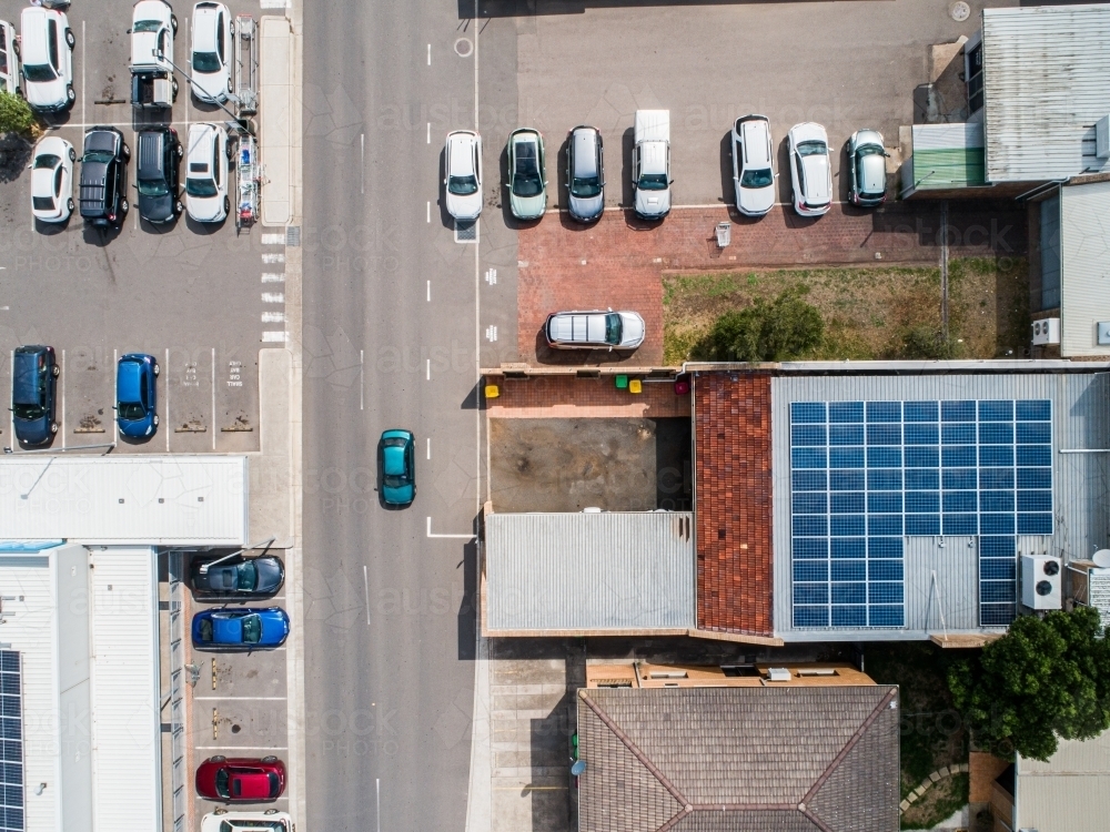 Car park beside shopping center in town - Australian Stock Image
