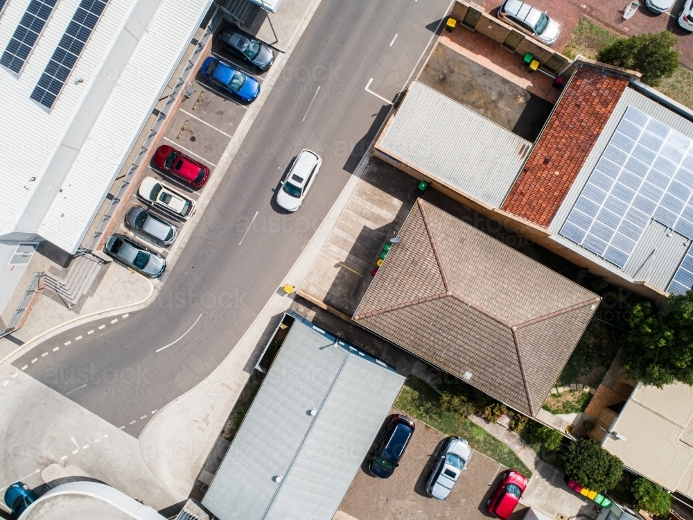 Car park beside shopping center in town - Australian Stock Image