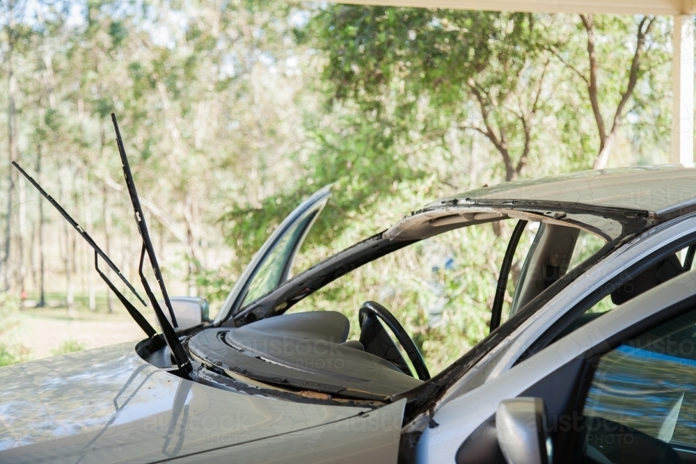 Car with missing windscreen being replaced - Australian Stock Image