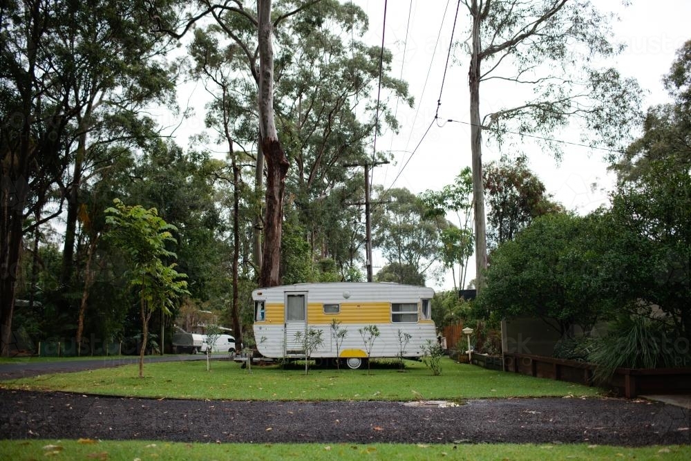 Caravan in a suburban street - Australian Stock Image
