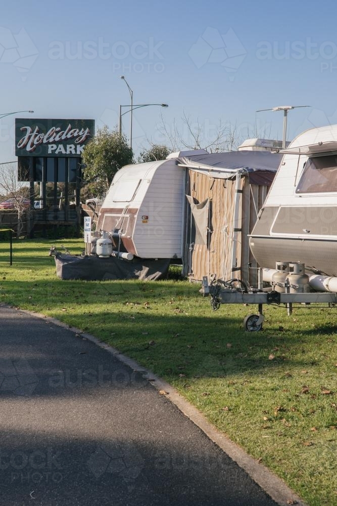 Image of Caravan park in country town - Austockphoto
