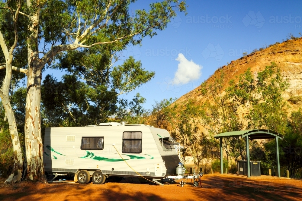 Caravan site with bbq facilities at Ellendale Pool - Australian Stock Image