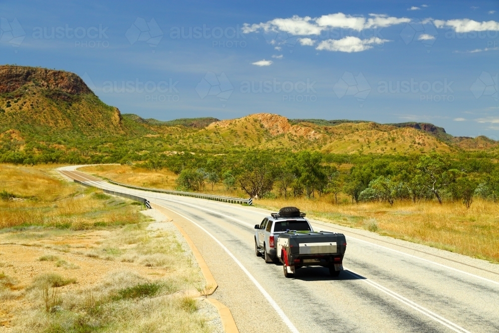 Caravanning along the Great Northern Highway in the Kimberley region of Western Australia. - Australian Stock Image