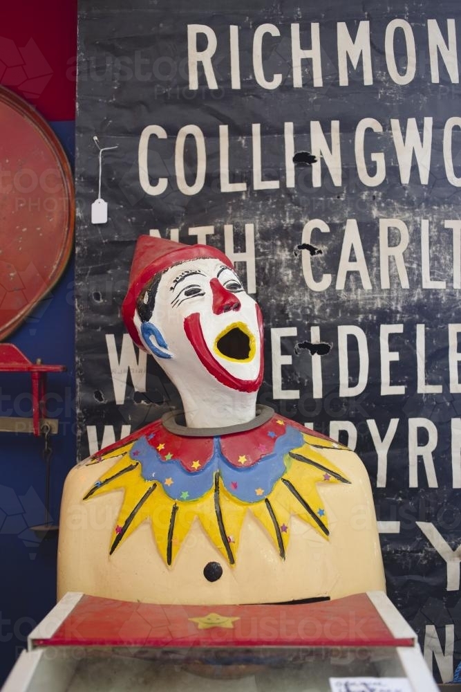 Carnival clown and vintage sign - Australian Stock Image