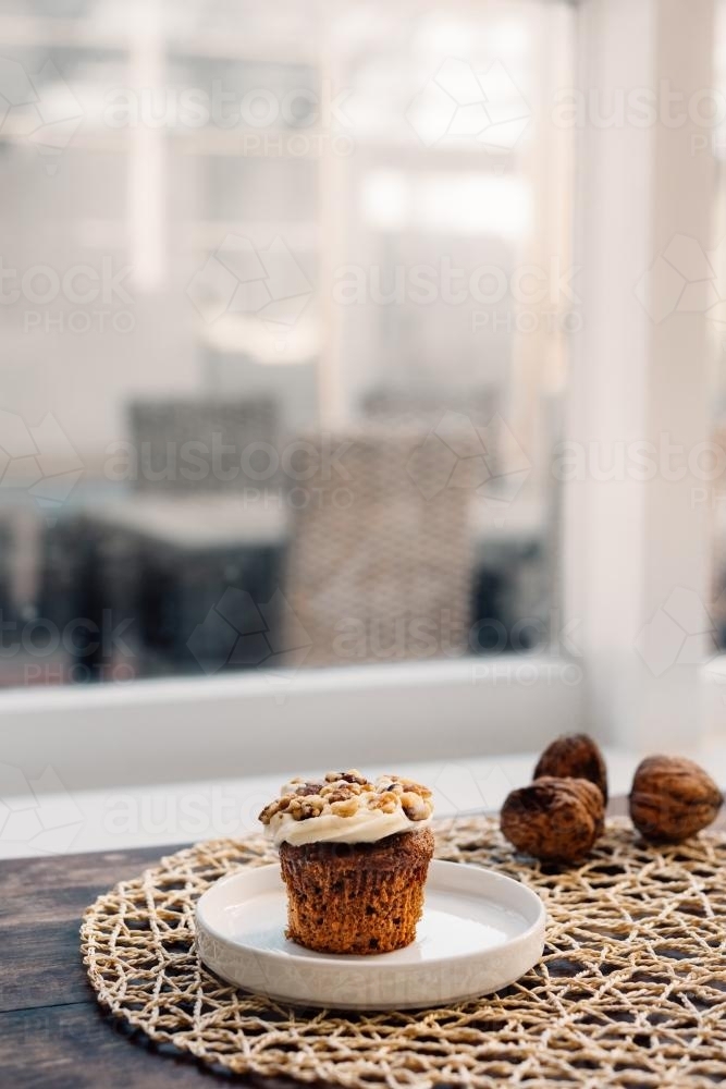 carrot and walnut muffin - Australian Stock Image