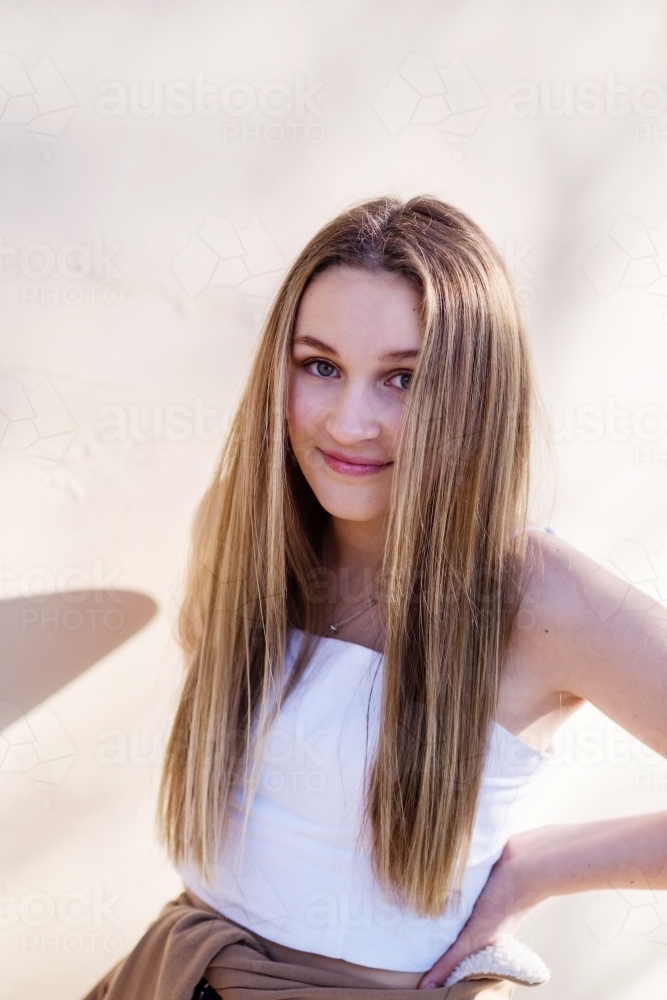 casual portrait of pretty 16yo teen - Australian Stock Image