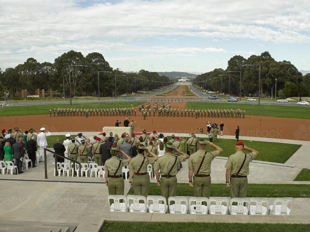 Ceremony on forecourt outside the Australian war memorial - Australian Stock Image
