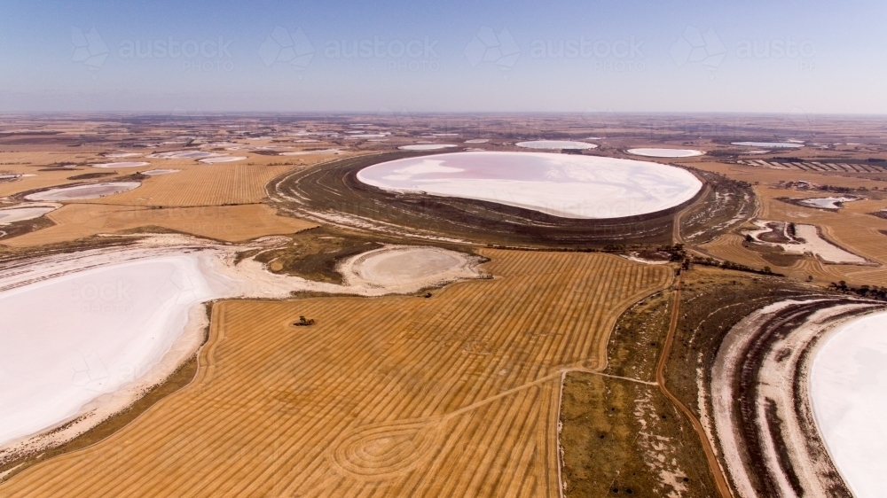 Chain of salt lakes aerial landscape - Australian Stock Image