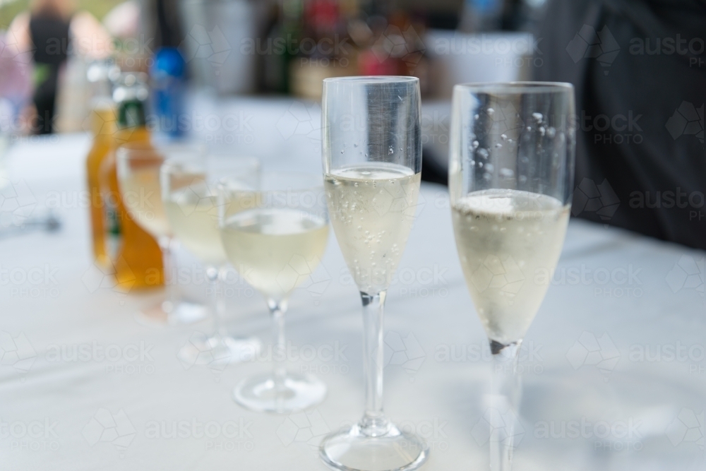 Champagne, wine and beer glasses - Australian Stock Image