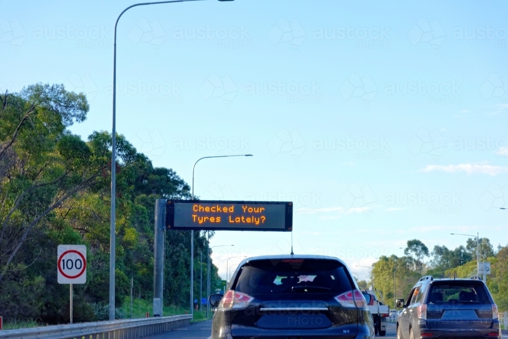 Checked your tyres lately road safety campaign - Australian Stock Image