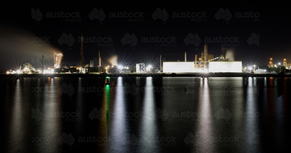 Chemical manufacturing plant at night on Kooragang Island - Australian Stock Image