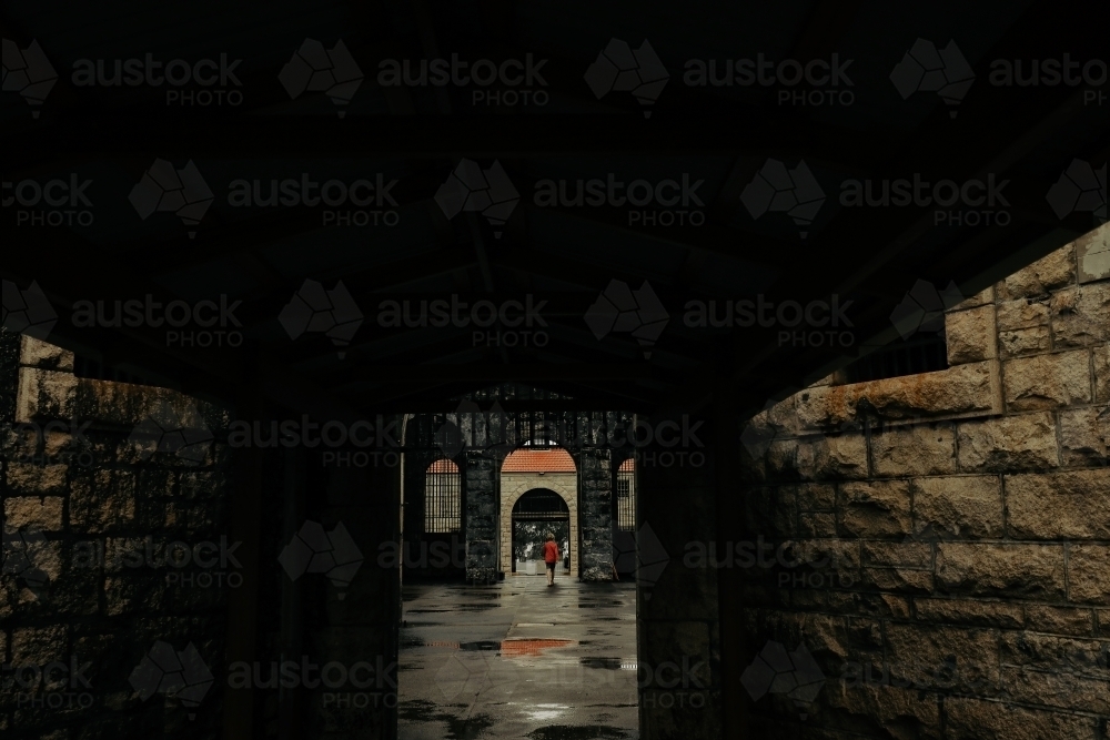 child exploring the ruins of Trial Bay Gaol at Arakoon NSW Australia - Australian Stock Image