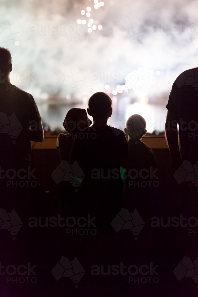 cChildren watching the fireworks display at skyfire, Canberra - Australian Stock Image