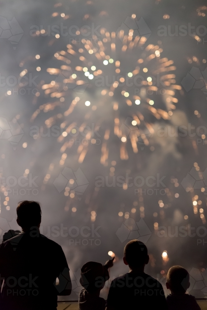 Children watching the fireworks display at skyfire, Canberra - Australian Stock Image