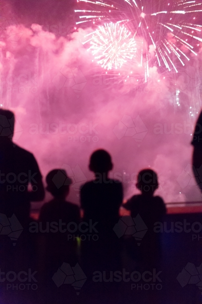 Children watching the fireworks display at skyfire, Canberra - Australian Stock Image