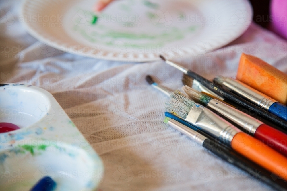 Childrens paint brushes for art - Australian Stock Image