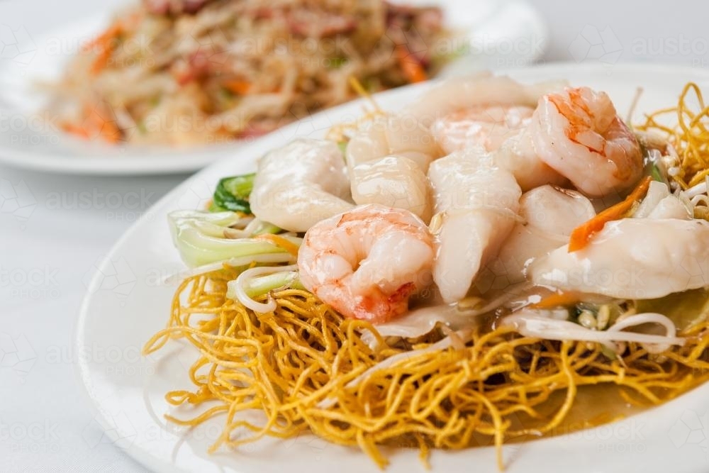 chinese food with seafood - Australian Stock Image