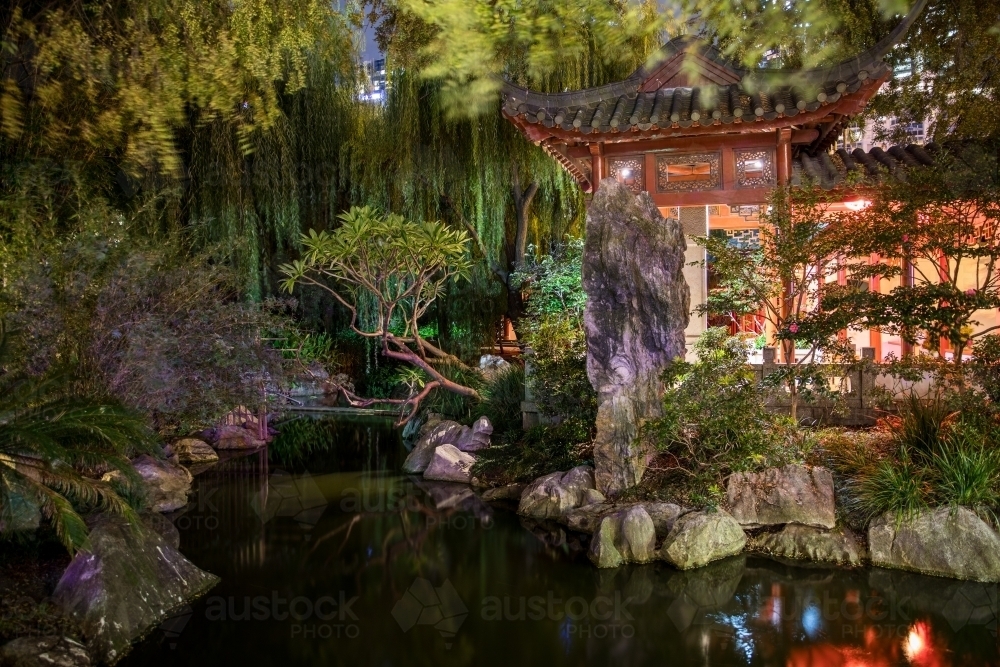 Chinese Garden of Friendship at night - Australian Stock Image