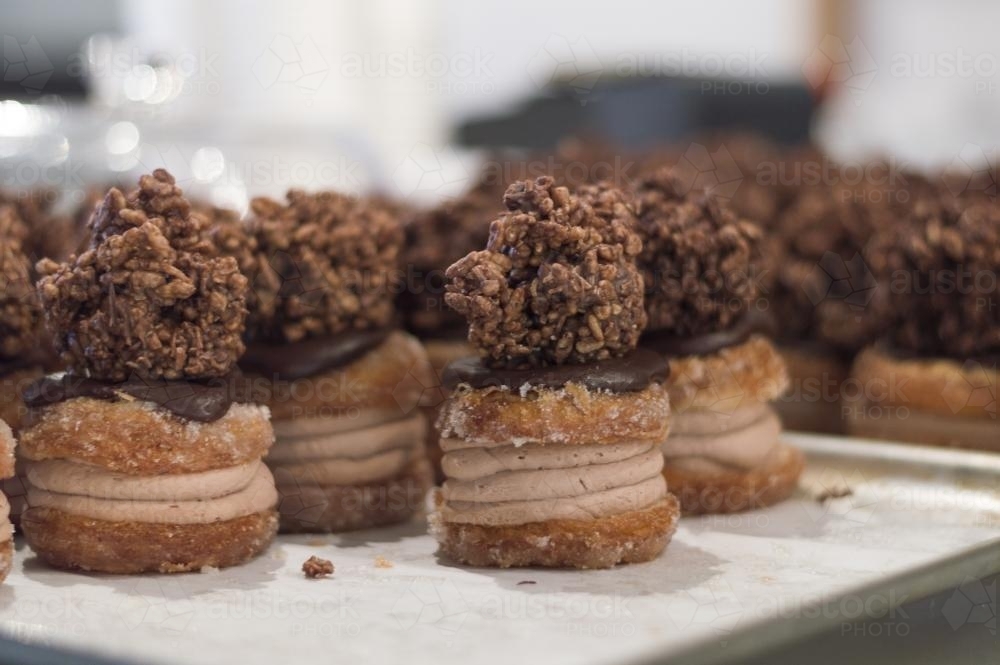 Chocolate Crackle Cronut Dessert - Australian Stock Image