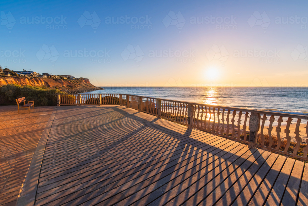 Christies Beach sea shore viewing platform with boardwalk before the sunset, southern Adelaide - Australian Stock Image