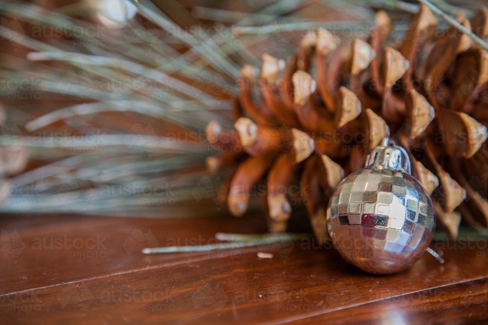 Christmas decorations with pine cone and needles - Australian Stock Image