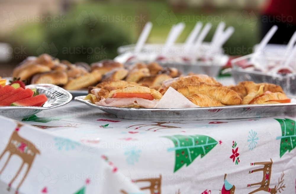 Christmas table with fresh food trays - Australian Stock Image