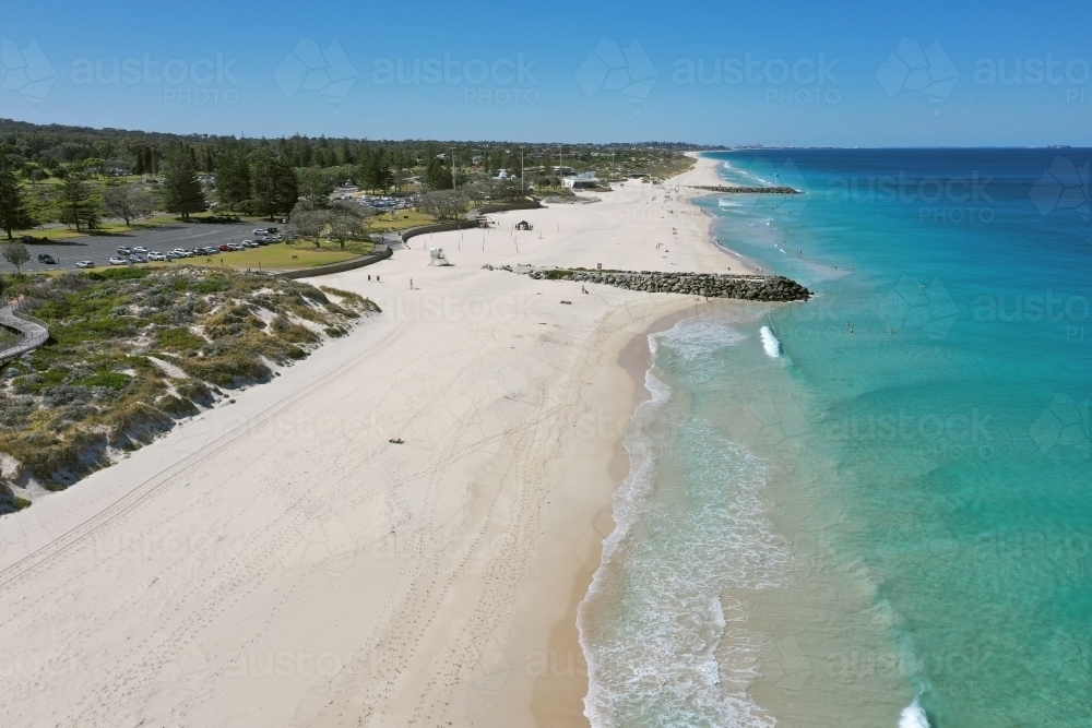City Beach on a clear, quiet day in summer in Western Australia - Australian Stock Image