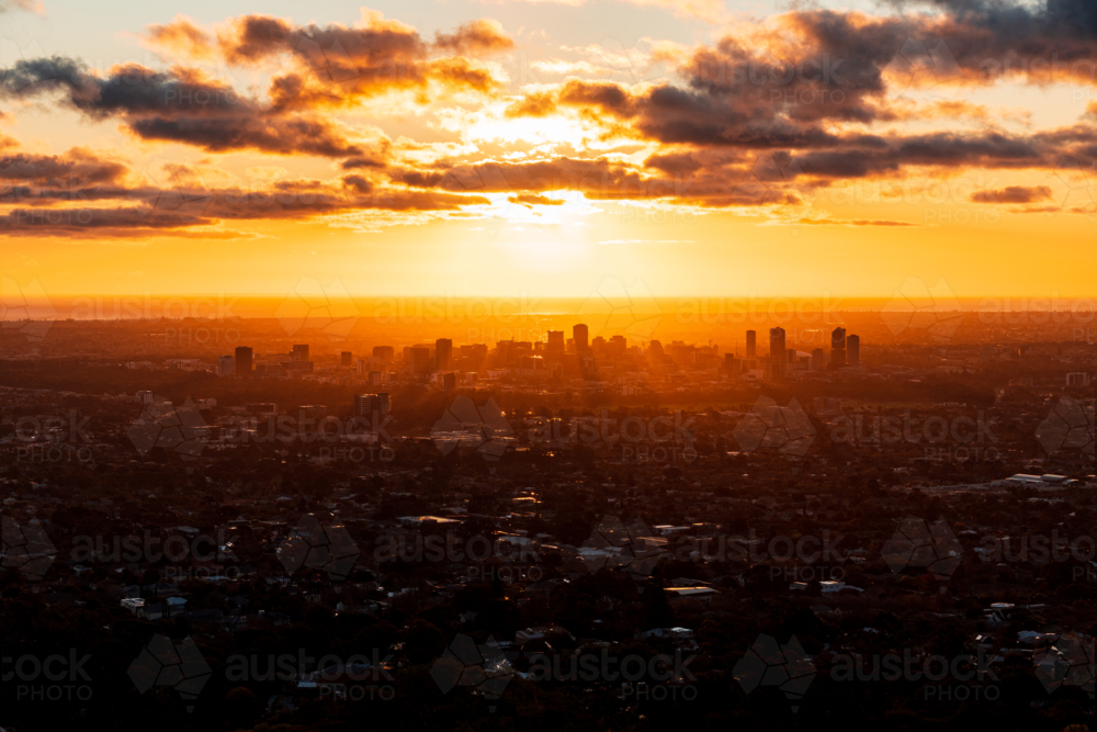 City of Adelaide in the sunset viewing from mountain top - Australian Stock Image