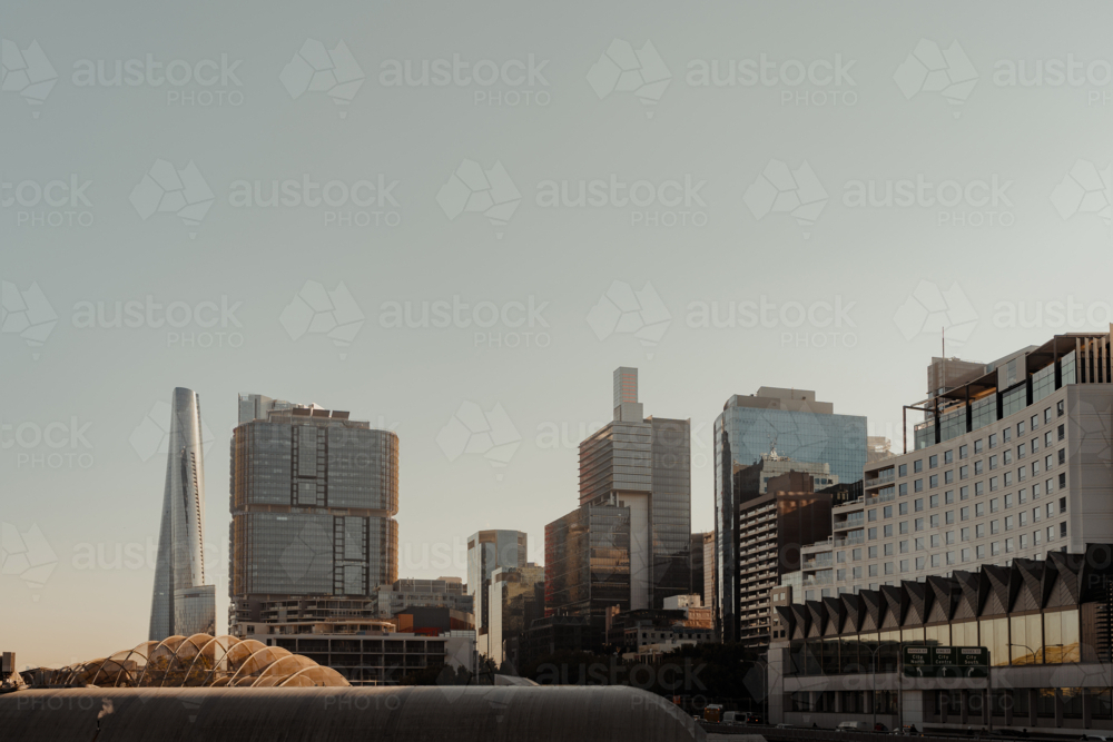 City views of Darling Harbour and Barangaroo at sunrise - Australian Stock Image