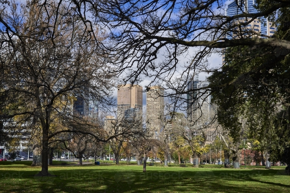 Cityscape from Carlton Gardens - Australian Stock Image